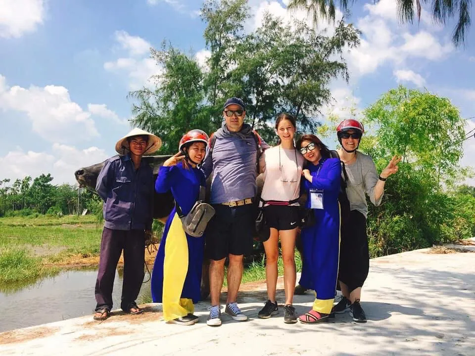 Ao Dai riders on a Hoi An countryside motorbike tour