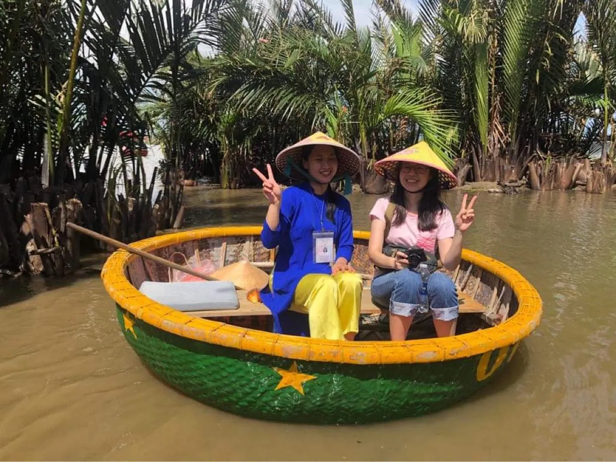 Bamboo basket boat in the coconut forest